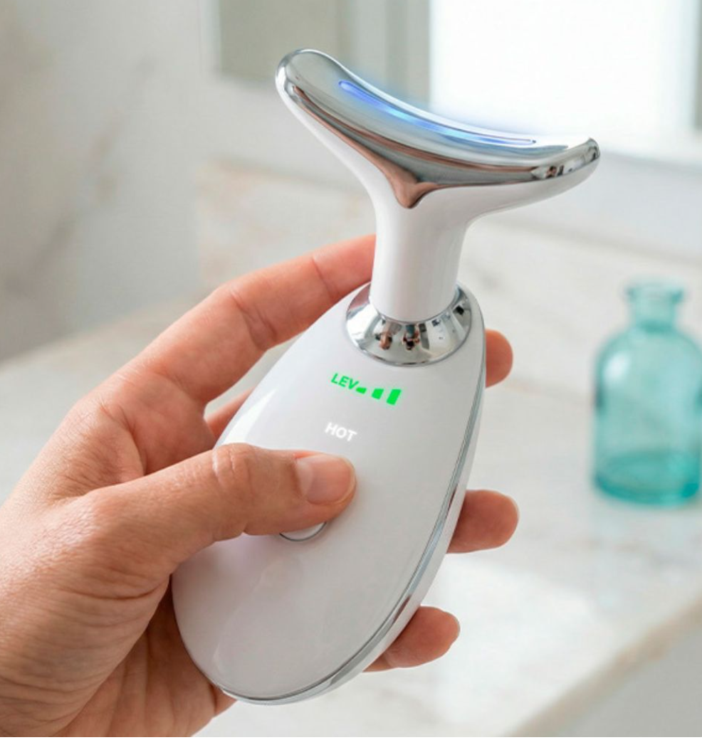 Masajeador de cara y cuello con vibración y LED