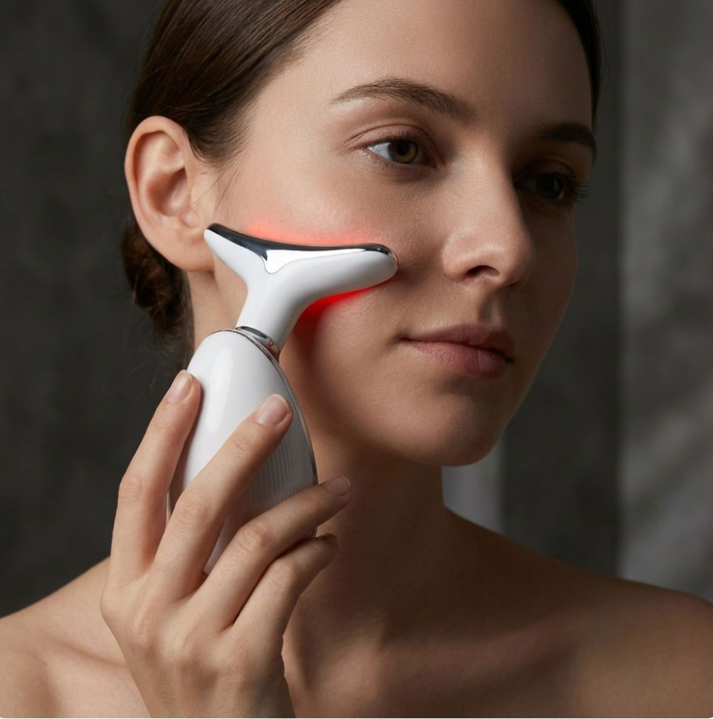 Masajeador de cara y cuello con vibración y LED